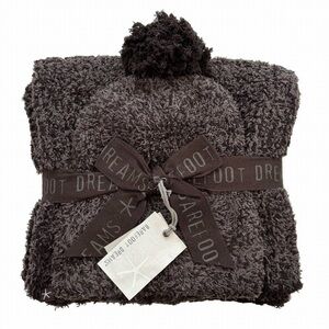 Barefoot Dreams Cozy Chic Scarf & Pom-Pom Beanie Set in Heathered Espresso/Cocoa